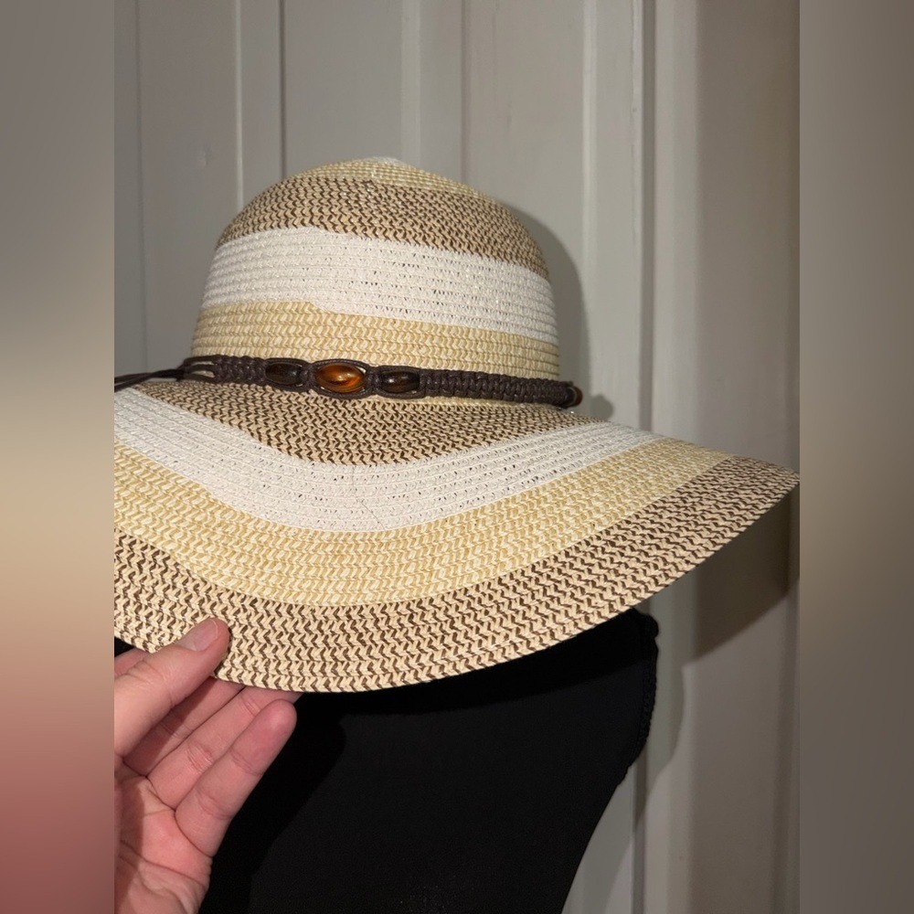 Magid Tan and White Striped Sun Hat, summer, beach, beach hat, gardening hat - Picture 3 of 7